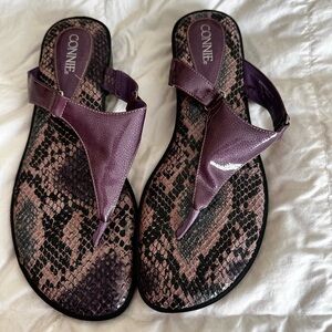 Connie Women's Purple and Black Snake Print Sandals
